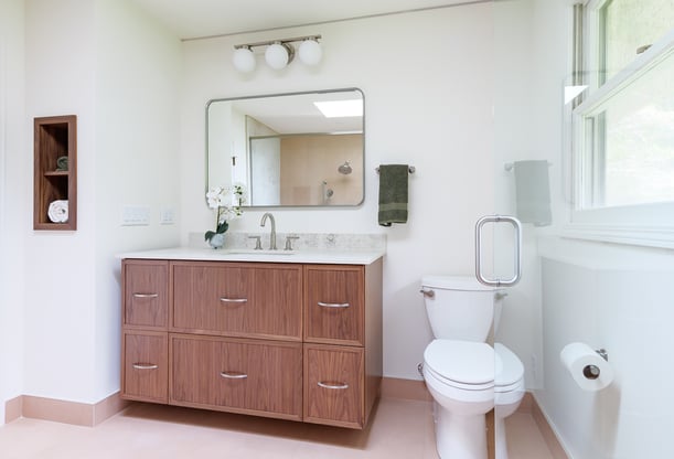 A toilet and vanity in a recent Lake Oswego remodel
