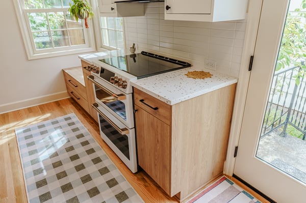 Speckled white quartz countertops