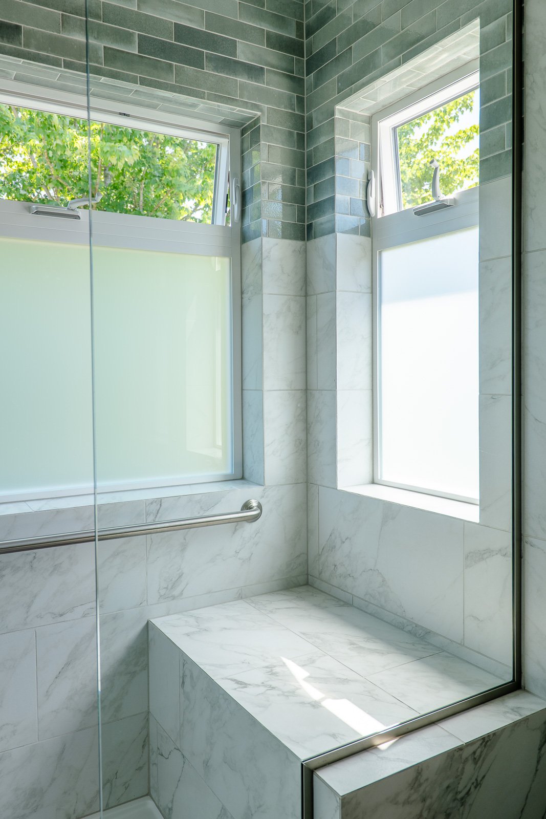 Shower windows with frosted glass