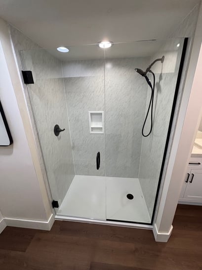 The new shower insert in the bathroom