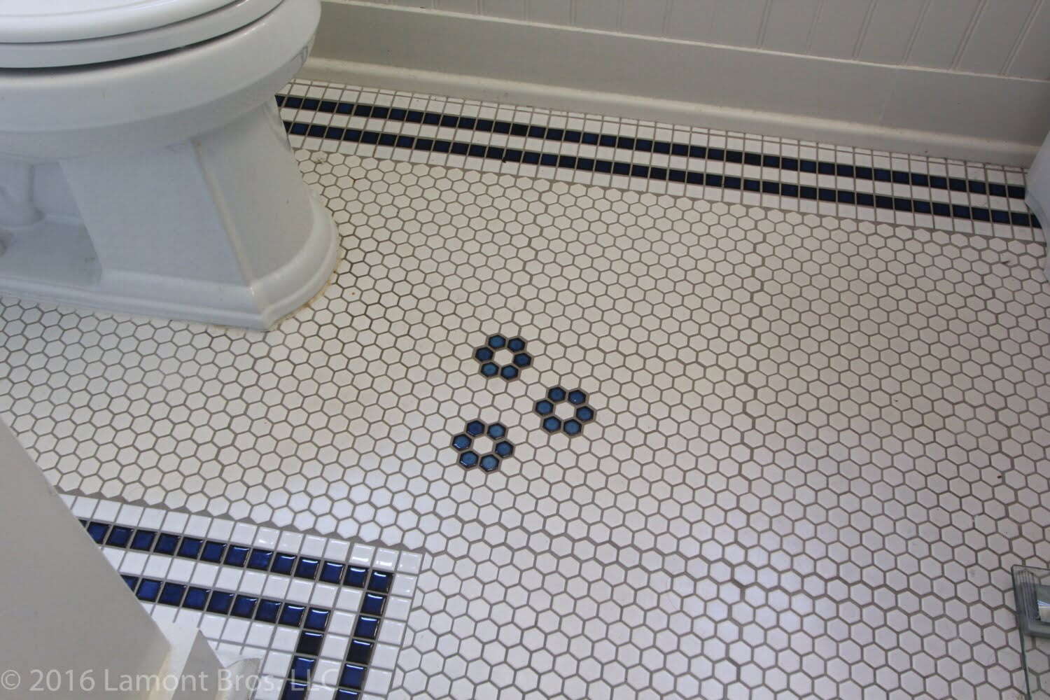 portland craftsman home: mosaic tile bathroom floor