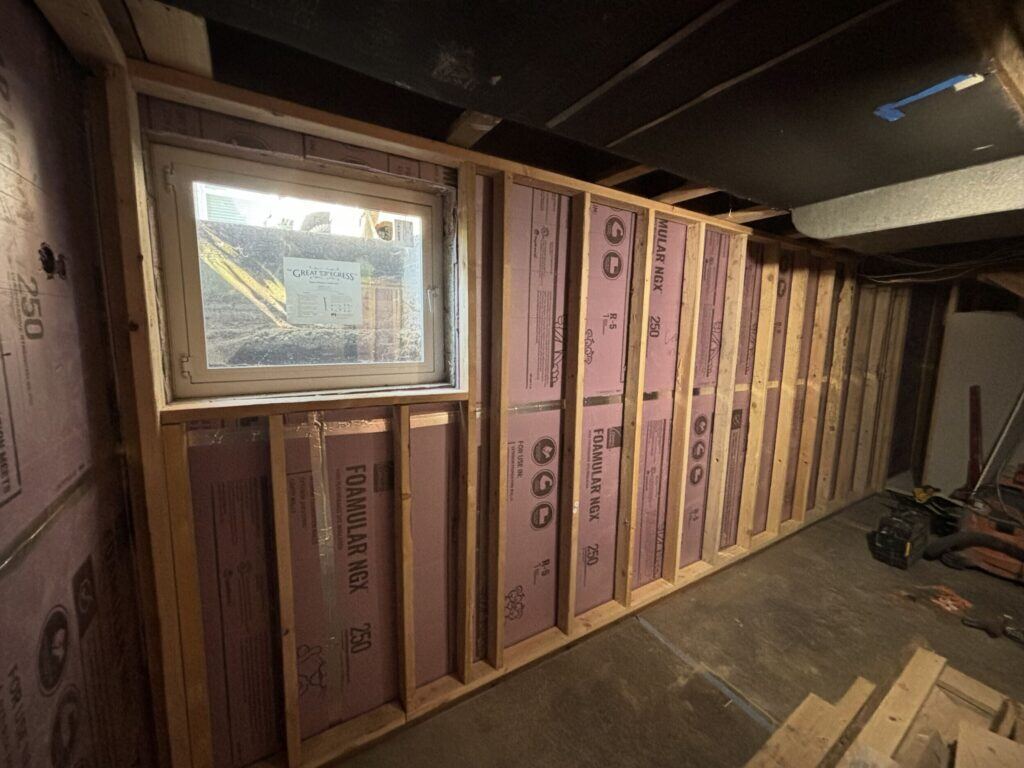 interior basement wall with framing and insulation