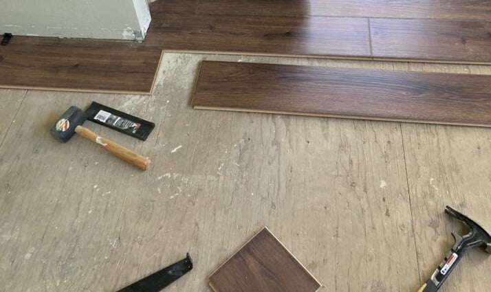 Laminate flooring during installation