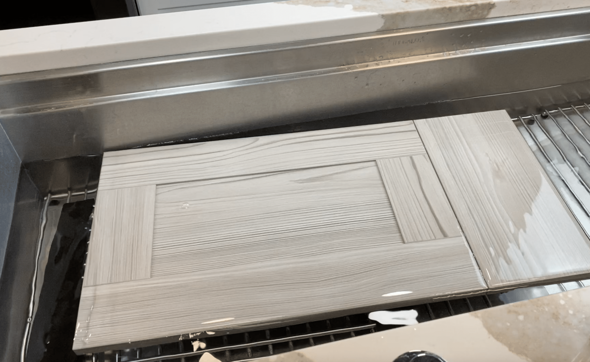 water resistant kitchen cabinets: gray laminate