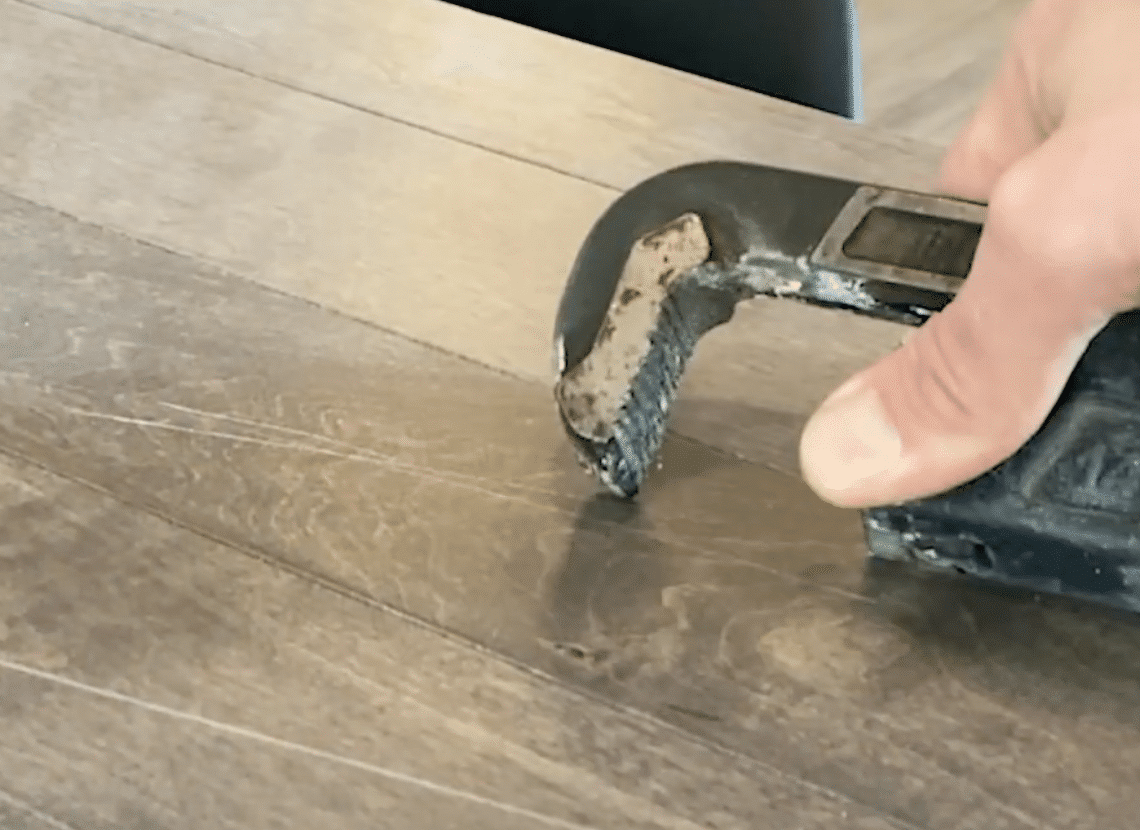 scratch resistant flooring test - pipe wrench scratch test on maple hardwood