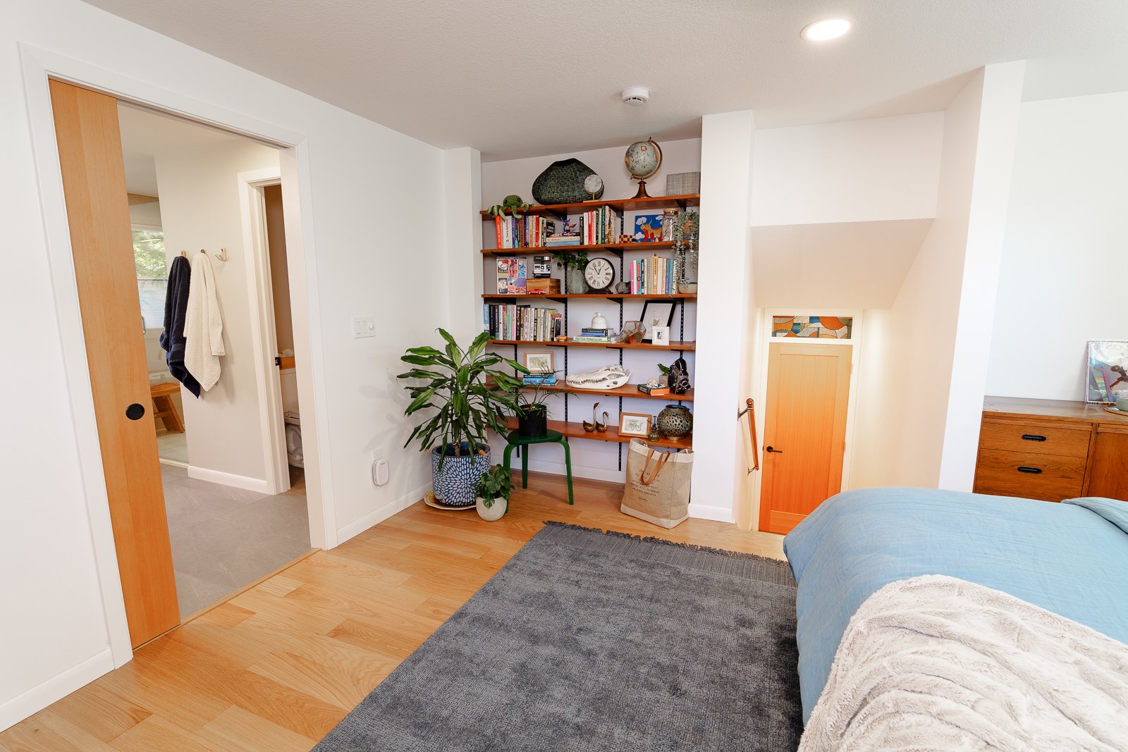 Bedroom with engineered hardwood flooring