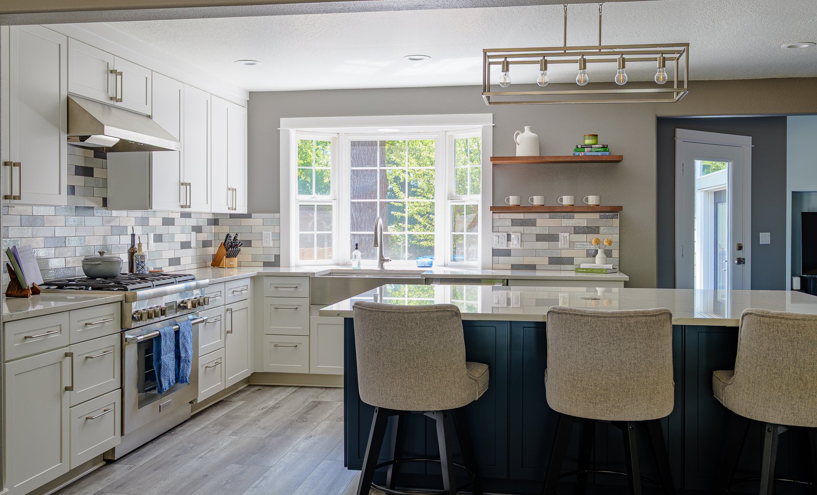 Transitional Open-Concept Kitchen and Living Room