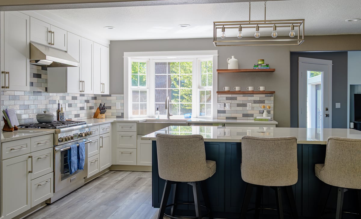 Transitional Open-Concept Kitchen and Living Room