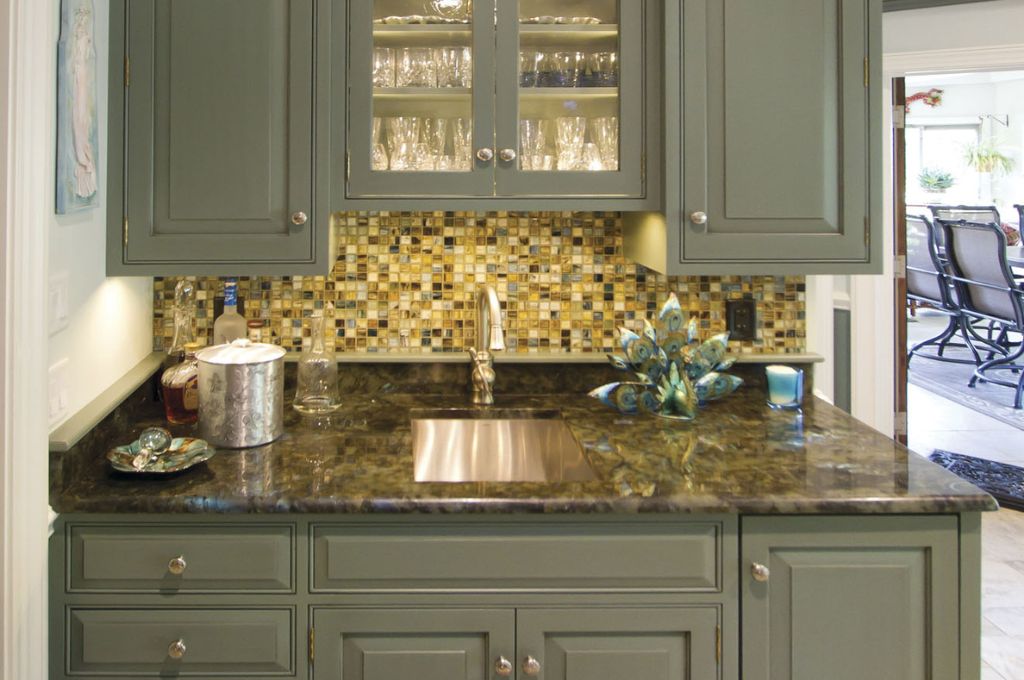Scullery kitchen with green cabinets