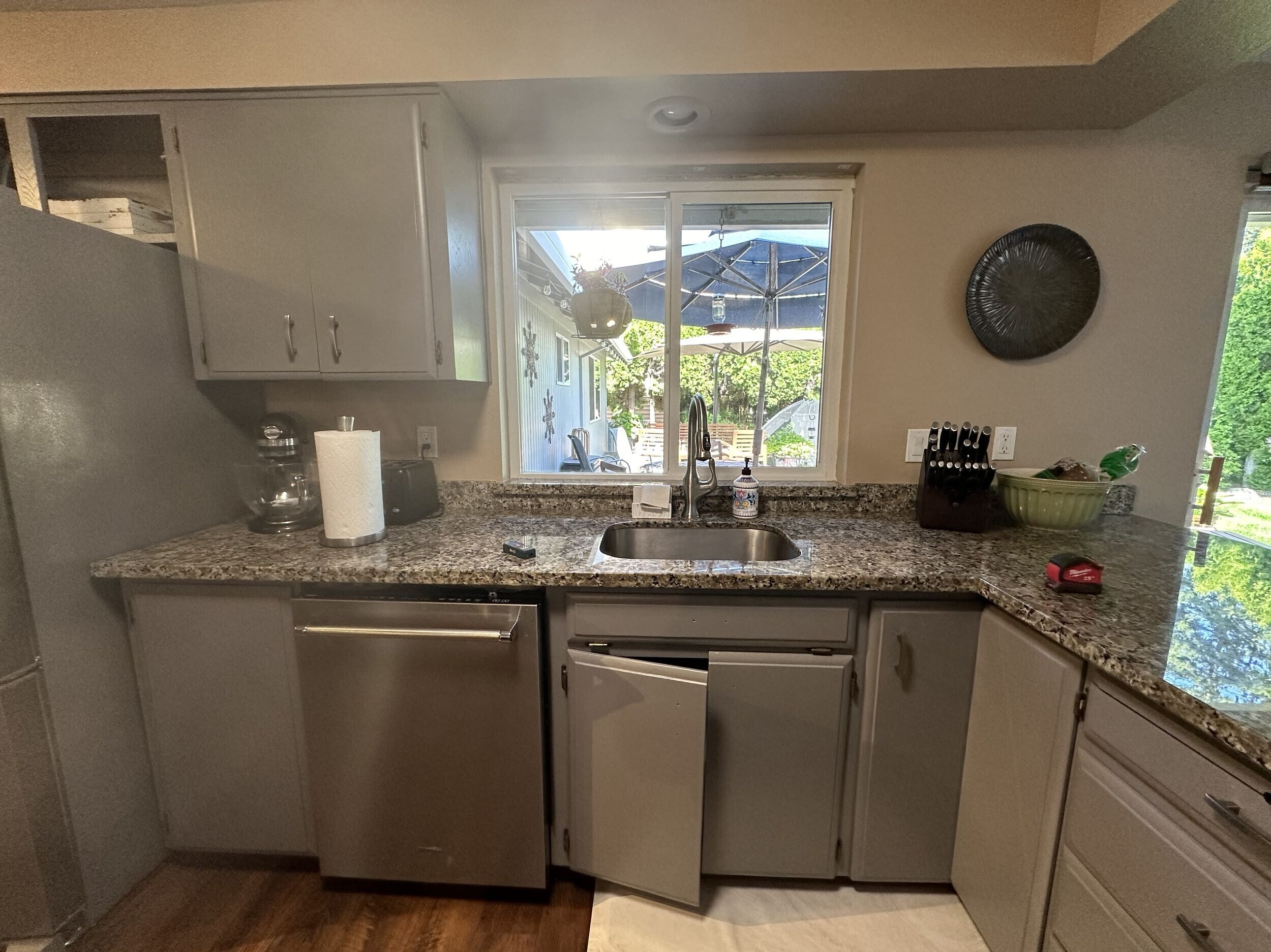 blue subway tile kitchen before