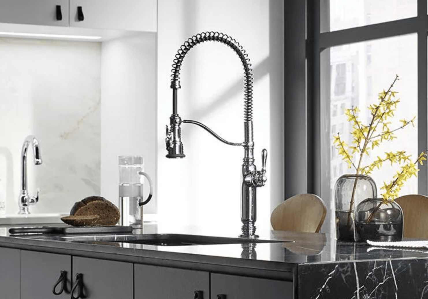 plumbing fixtures: chrome faucet with pull down